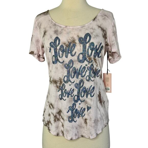 Y2K JUICY COUTURE Love Pink Tie Dye Glittery Sparkly Soft T Shirt Top Sz XS NWT - Picture 3 of 10